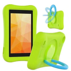 Pepkoo Tablet Case Green Blue Kids Stand Protective Cover for Amazon Fire 7